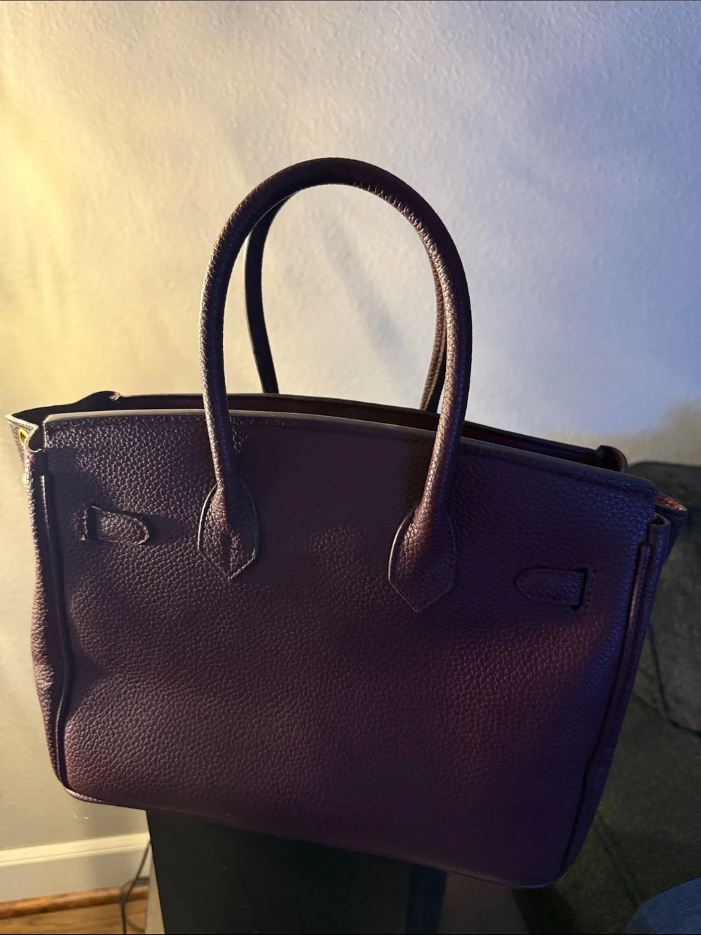 Luxury Purple Leather Top-Handle Bag